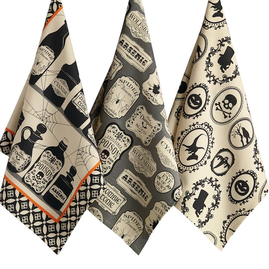 DII® Mixed Hocus Pocus Printed Dishtowels, 3ct. | 18" x 28" | Michaels®